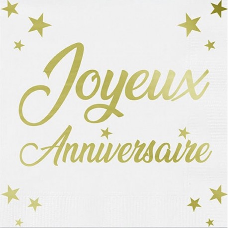 24 tovaglioli, Joyeux Anniversaire, 3 veli, 33 x33 cm , Oro 