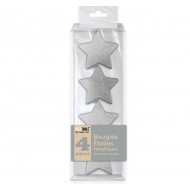 4 candele a stella metallizzate argento