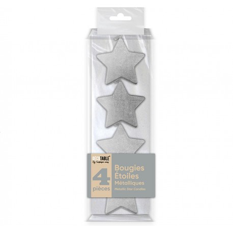 4 candele a stella metallizzate argento