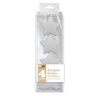 4 bougies étoile métallisées blanc