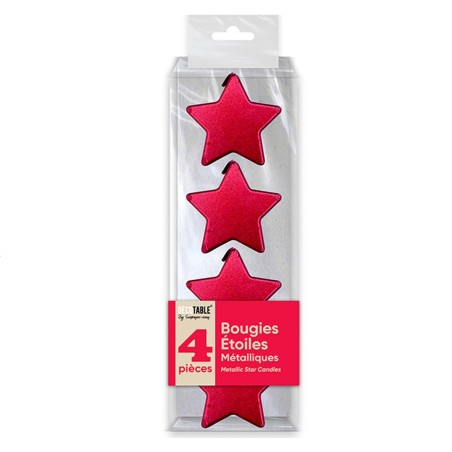 4 candele a stella metallizzate rosso
