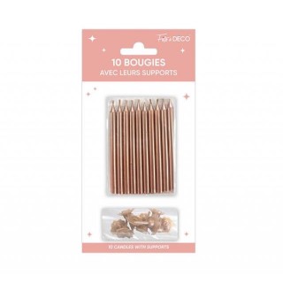 10 Bougies métalisées avec support, rose gold