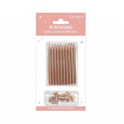 10 metallic-Kerzen mit Halter, Roségold