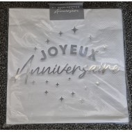 24 tovaglioli, Joyeux Anniversaire, 3 veli, 33 x33 cm , argento