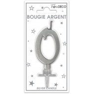 Bougie chiffre 0 métalique argent