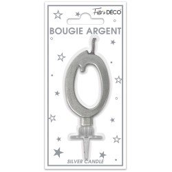 Bougie chiffre 0 métalique argent