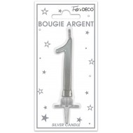 Bougie chiffre 1 métalique argent