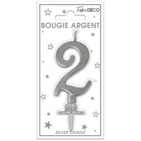 Candela numero 2 metallizzata argento