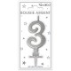 Bougie chiffre 3 métalique argent