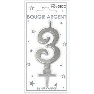 Bougie chiffre 3 métalique argent