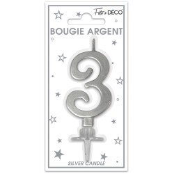 Candela numero 3 metallizzata argento