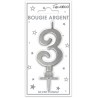 Candela numero 3 metallizzata argento
