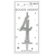 Bougie chiffre 4 métalique argent