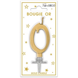 Bougie chiffre 0 métalique or