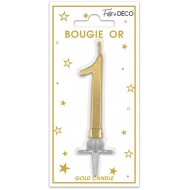 Bougie chiffre 1 métalique or