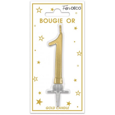 Bougie chiffre 1 métalique or