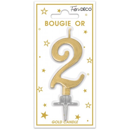 Bougie chiffre 2 métalique or