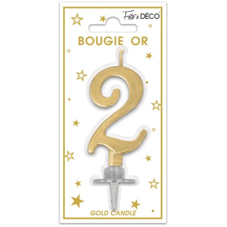 Bougie chiffre 2 métalique or