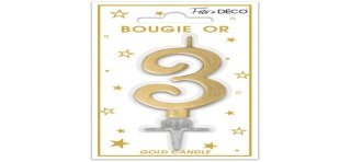 Bougie chiffre 3 métalique or
