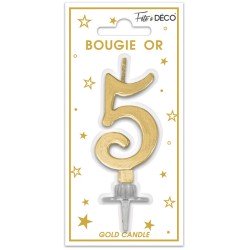 Bougie chiffre 5 métalique or