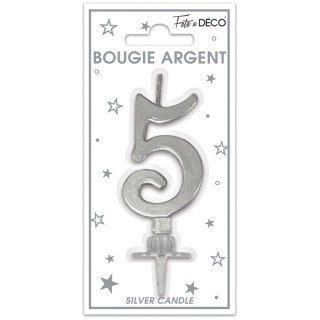 Candela numero 5 metallizzata argento