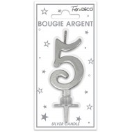 Bougie chiffre 5 métalique argent