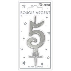 Bougie chiffre 5 métalique argent