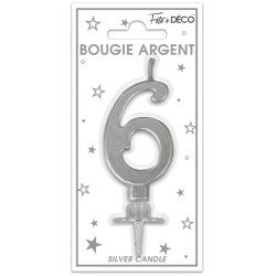 Candela numero 6 metallizzata argento
