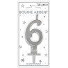 Bougie chiffre 6 métalique argent