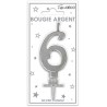 Candela numero 6 metallizzata argento