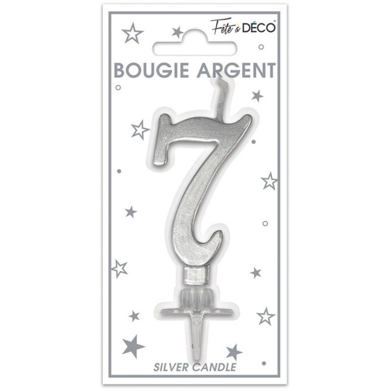 Candela numero 7 metallizzata argento