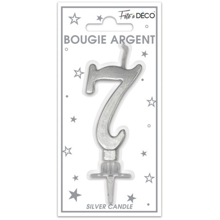 Candela numero 7 metallizzata argento