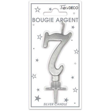 Candela numero 7 metallizzata argento
