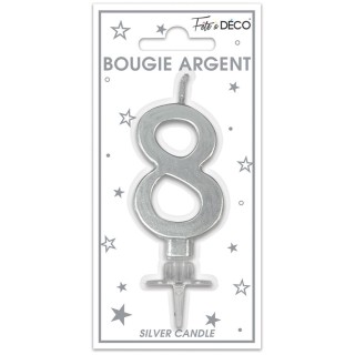 Candela numero 8 metallizzata argento