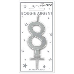 Candela numero 8 metallizzata argento