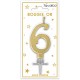 Bougie chiffre 6 métalique or