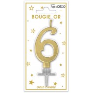 Bougie chiffre 6 métalique or