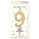 Bougie chiffre 9 métalique or