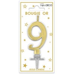 Bougie chiffre 9 métalique or