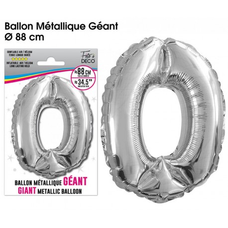 Riesen-Metallic-Ballon Silber, 88cm Zahl 0