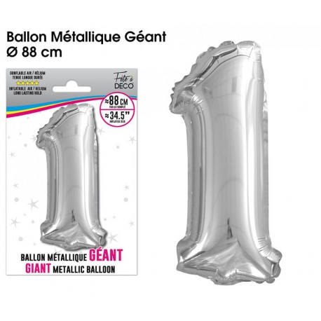 Riesiger metallisch-silberner Ballon mit der Zahl 1