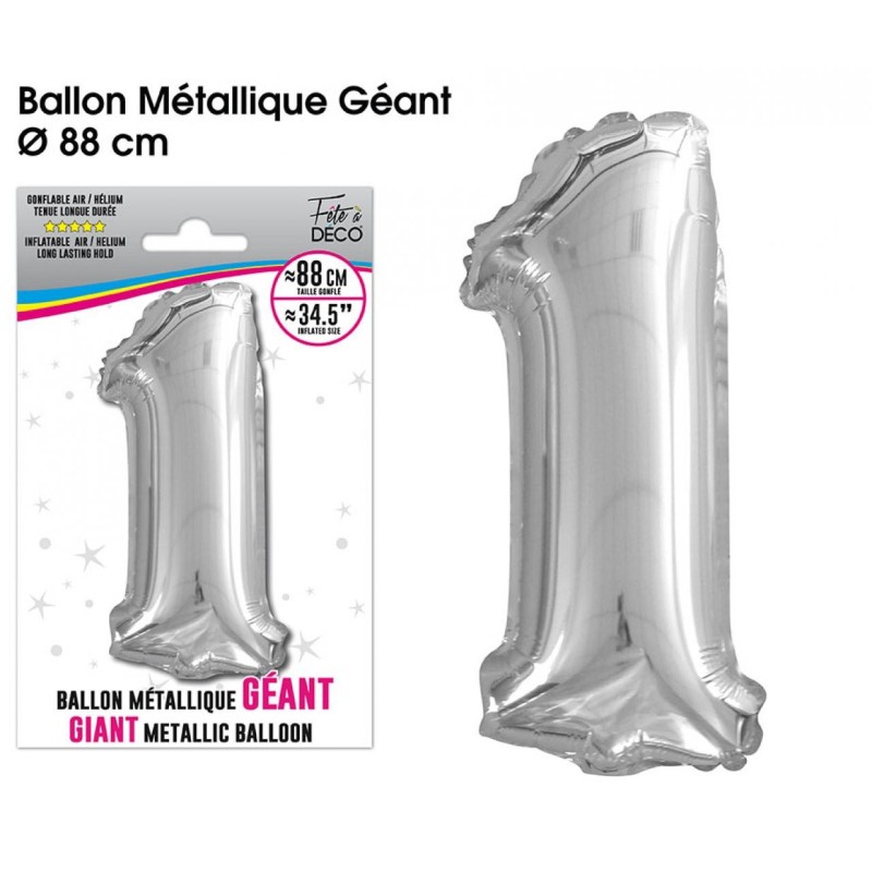 Riesiger metallisch-silberner Ballon mit der Zahl 1
