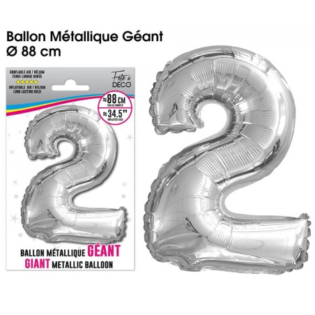 Ballon géant métallique Argent Chiffre 2