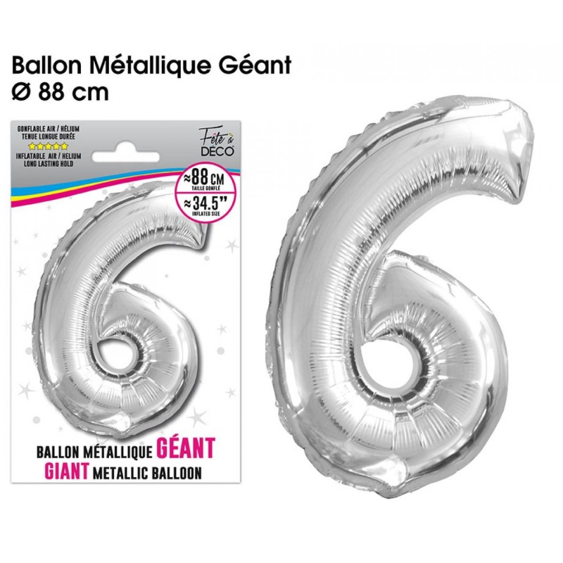 Palloncino gigante numero 6 argento metallizzato