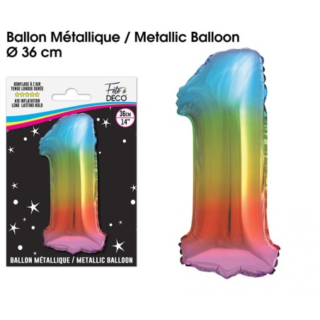 Ballon Métallique Multicolore 36cm chiffre 1