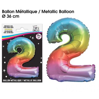 Ballon Métallique Multicolore 36cm chiffre 2