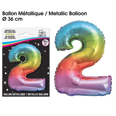 Metallic-Ballon 36cm Mehrfarbig Zahl 2