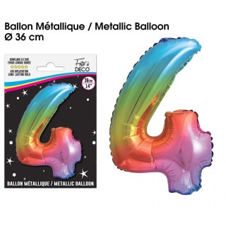 Ballon Métallique Multicolore 36cm chiffre 4