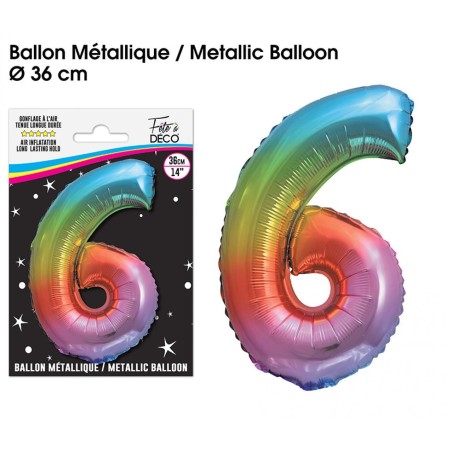 Ballon Métallique Multicolore 36cm chiffre 6