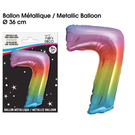 Ballon Métallique Multicolore 36cm chiffre 7